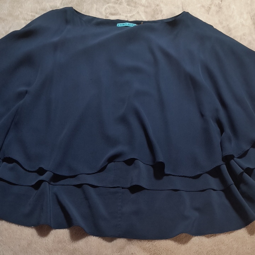 Alice + Olivia Navy Layered Hem Blouse